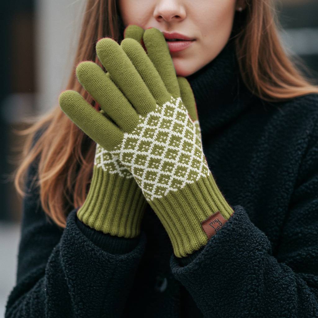 Vintage Jacquard Two Fingers Leaky Knitted Gloves