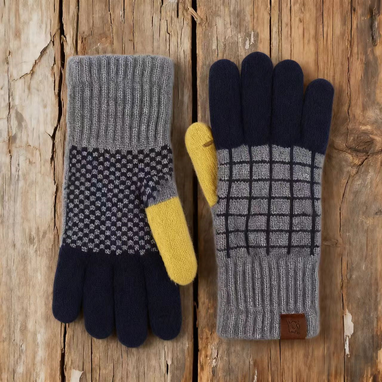 Vintage Jacquard Two Fingers Leaky Knitted Gloves