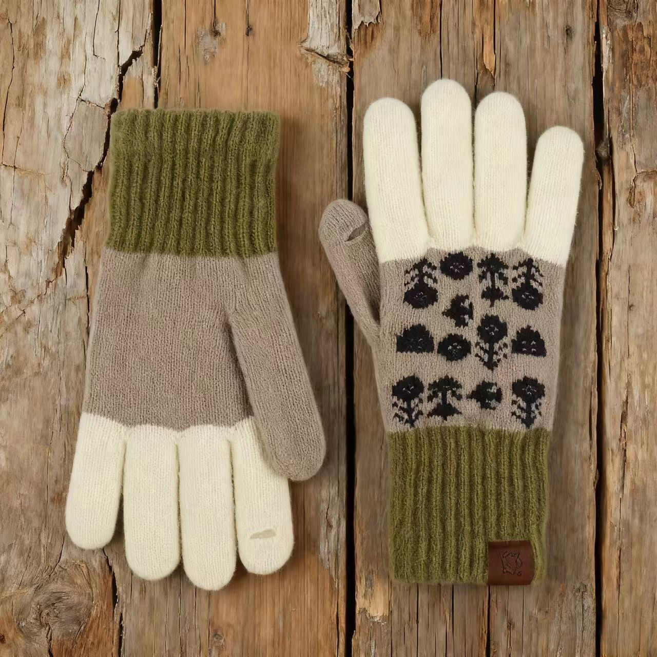 Vintage Jacquard Two Fingers Leaky Knitted Gloves