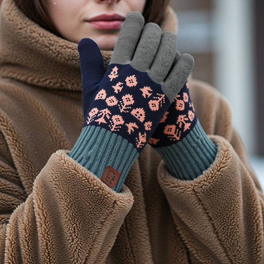Vintage Jacquard Two Fingers Leaky Knitted Gloves