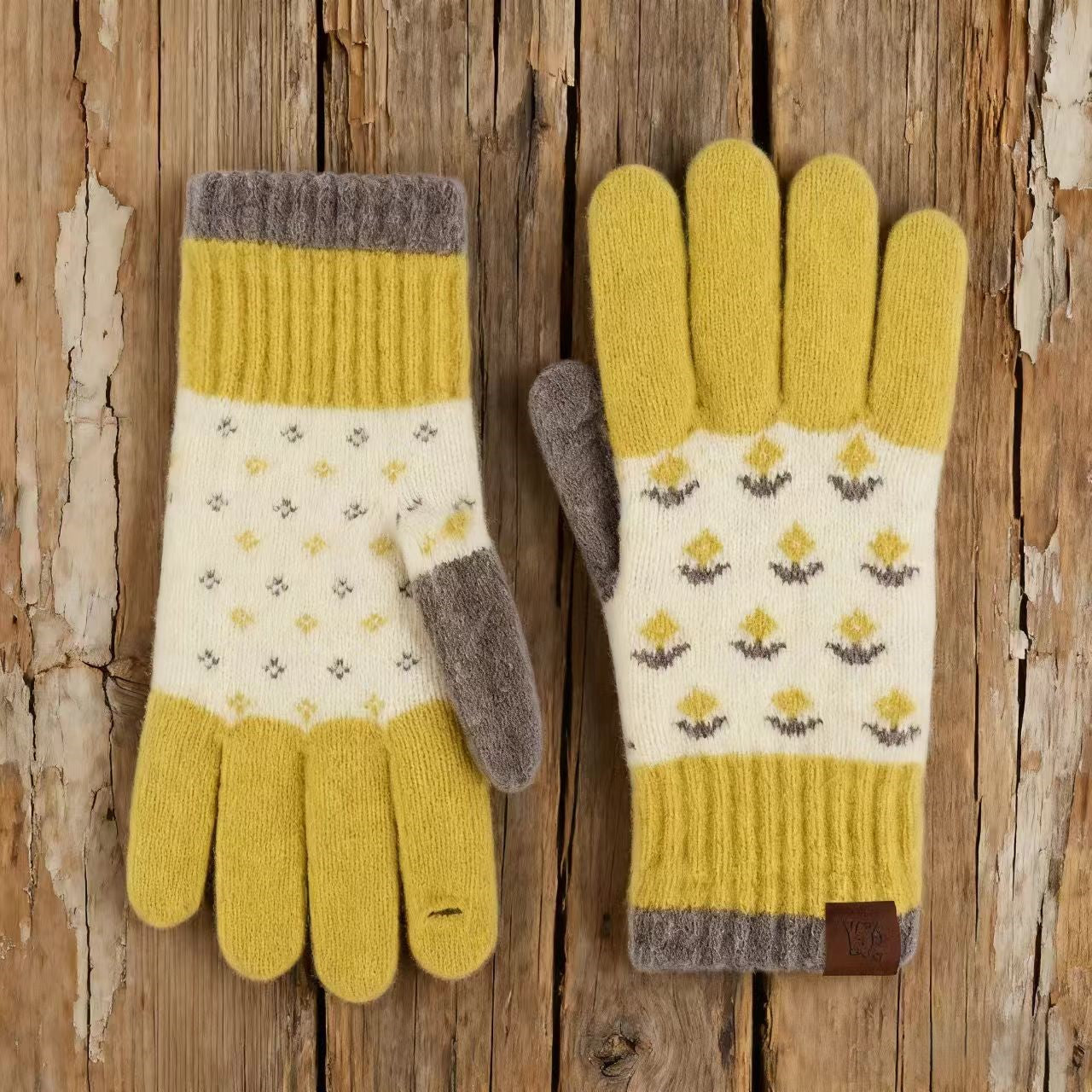 Vintage Jacquard Two Fingers Leaky Knitted Gloves