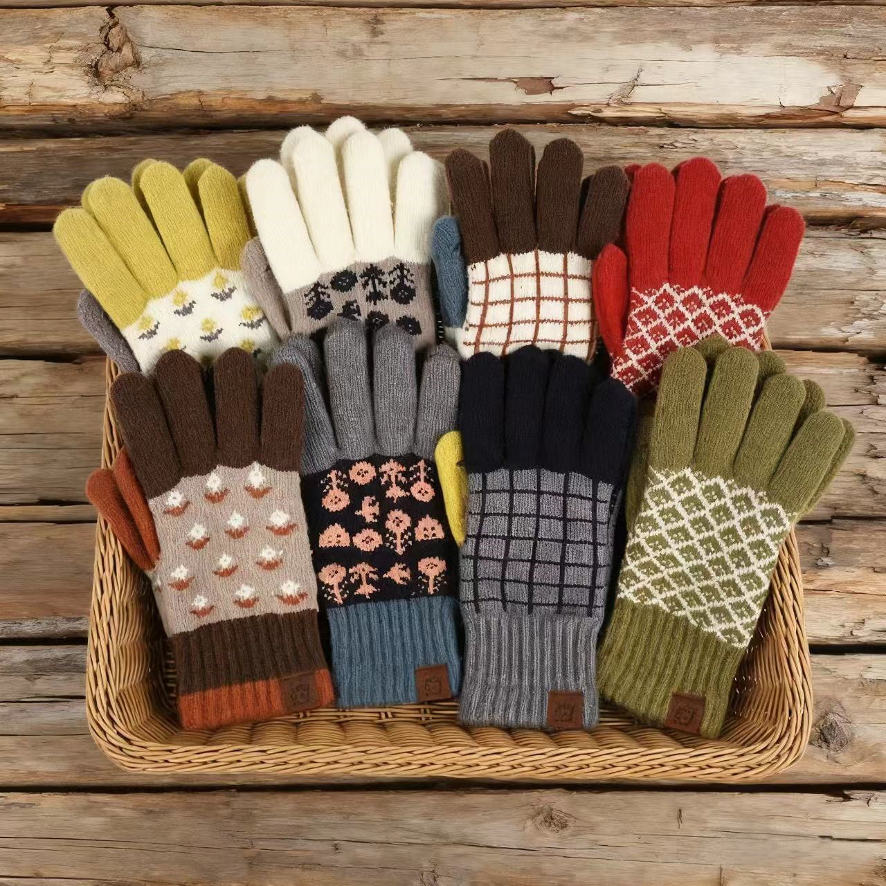 Vintage Jacquard Two Fingers Leaky Knitted Gloves