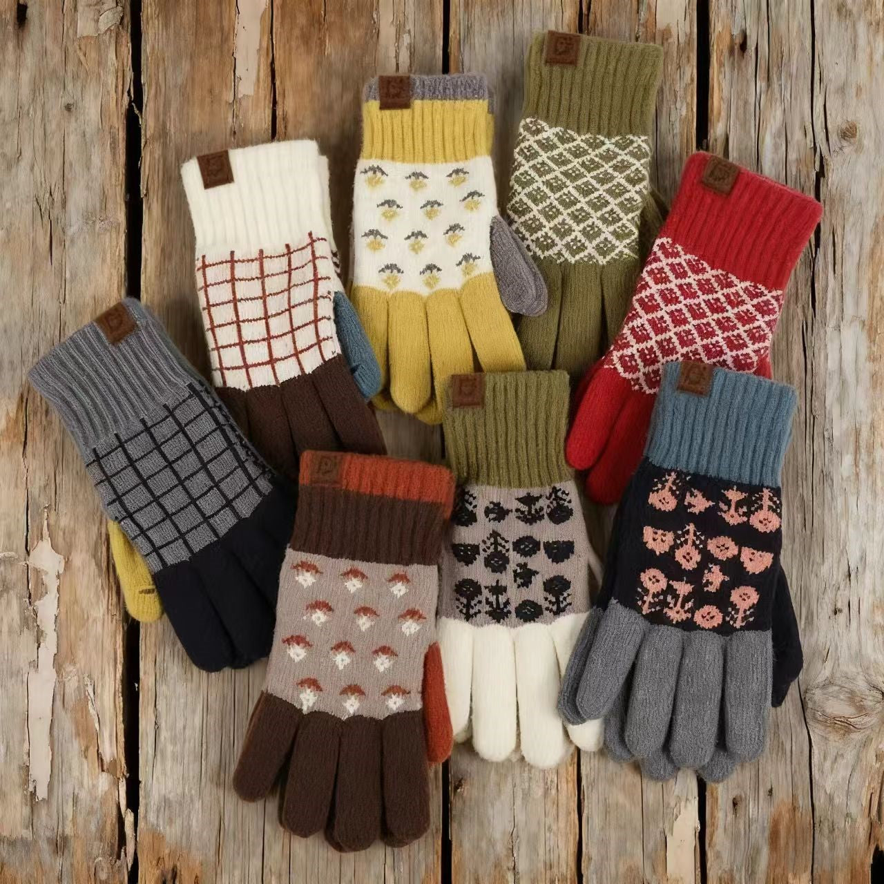 Vintage Jacquard Two Fingers Leaky Knitted Gloves