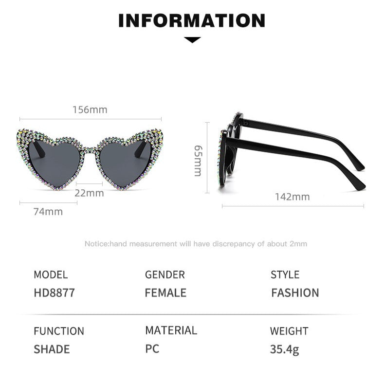 Vintage Rhinestone Fashion Peach Heart Sunglasses