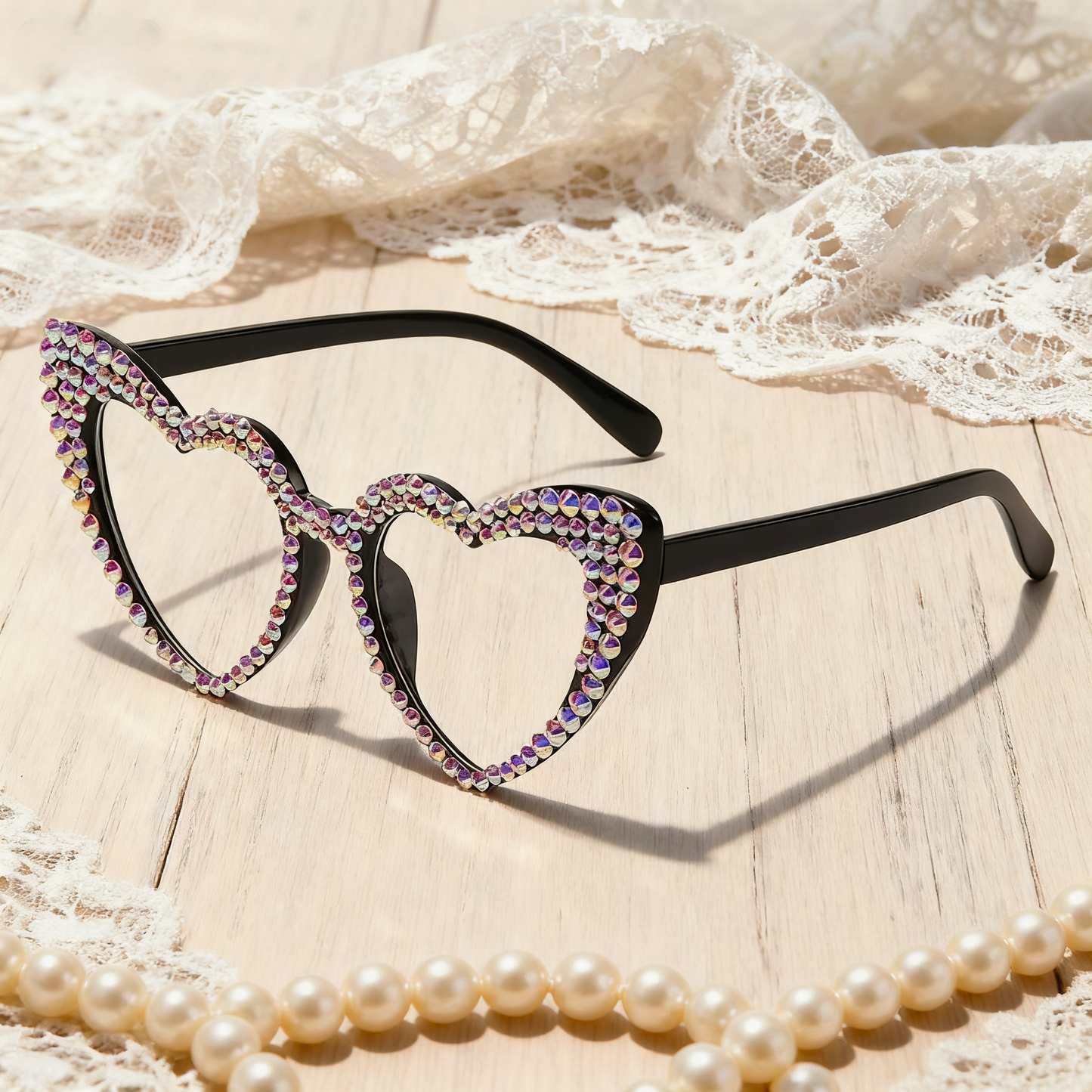 Vintage Rhinestone Fashion Peach Heart Sunglasses