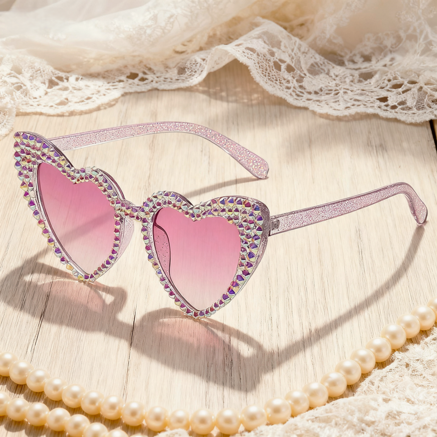 Vintage Rhinestone Fashion Peach Heart Sunglasses