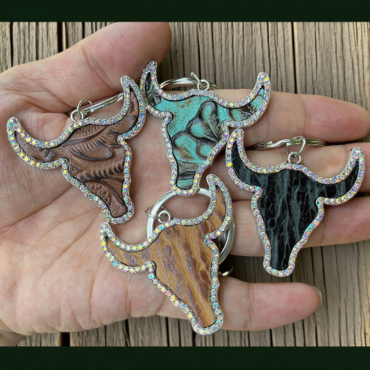 Shiny Rhinestone Bull Head Keychain