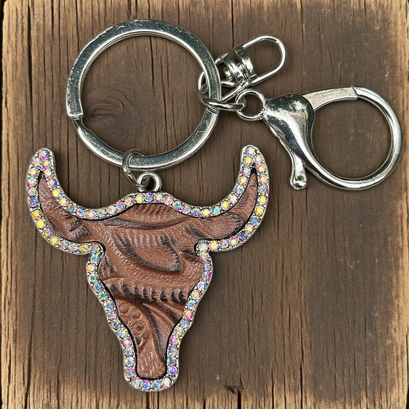 Shiny Rhinestone Bull Head Keychain