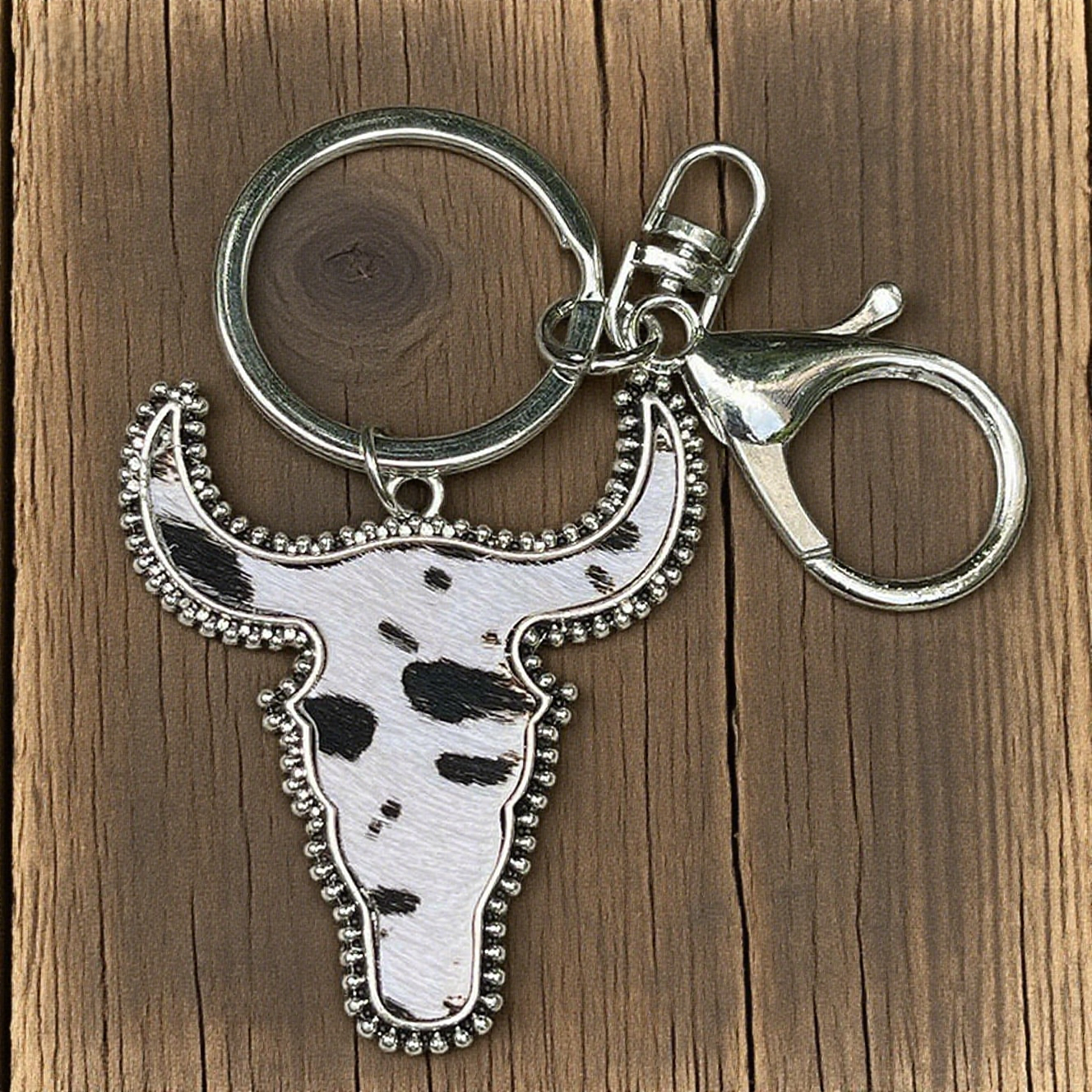 Western-Style Leopard Print Bull Head Keychain