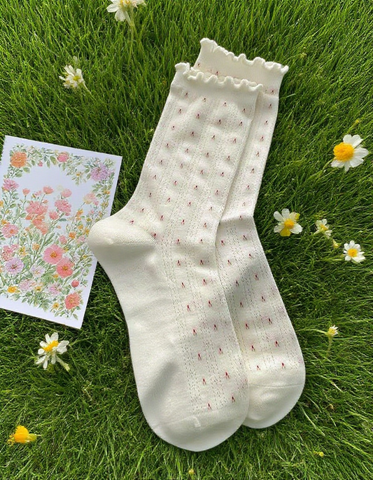 Breathable Small Floral Fungus Side Socks