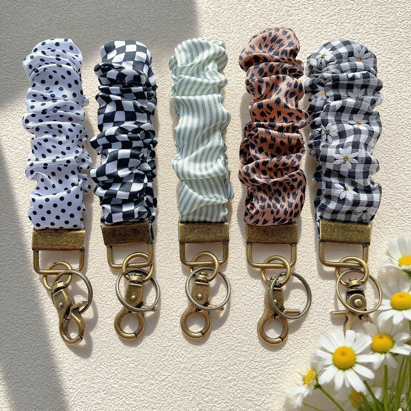 Floral & Checkered Scrunchie Keychain