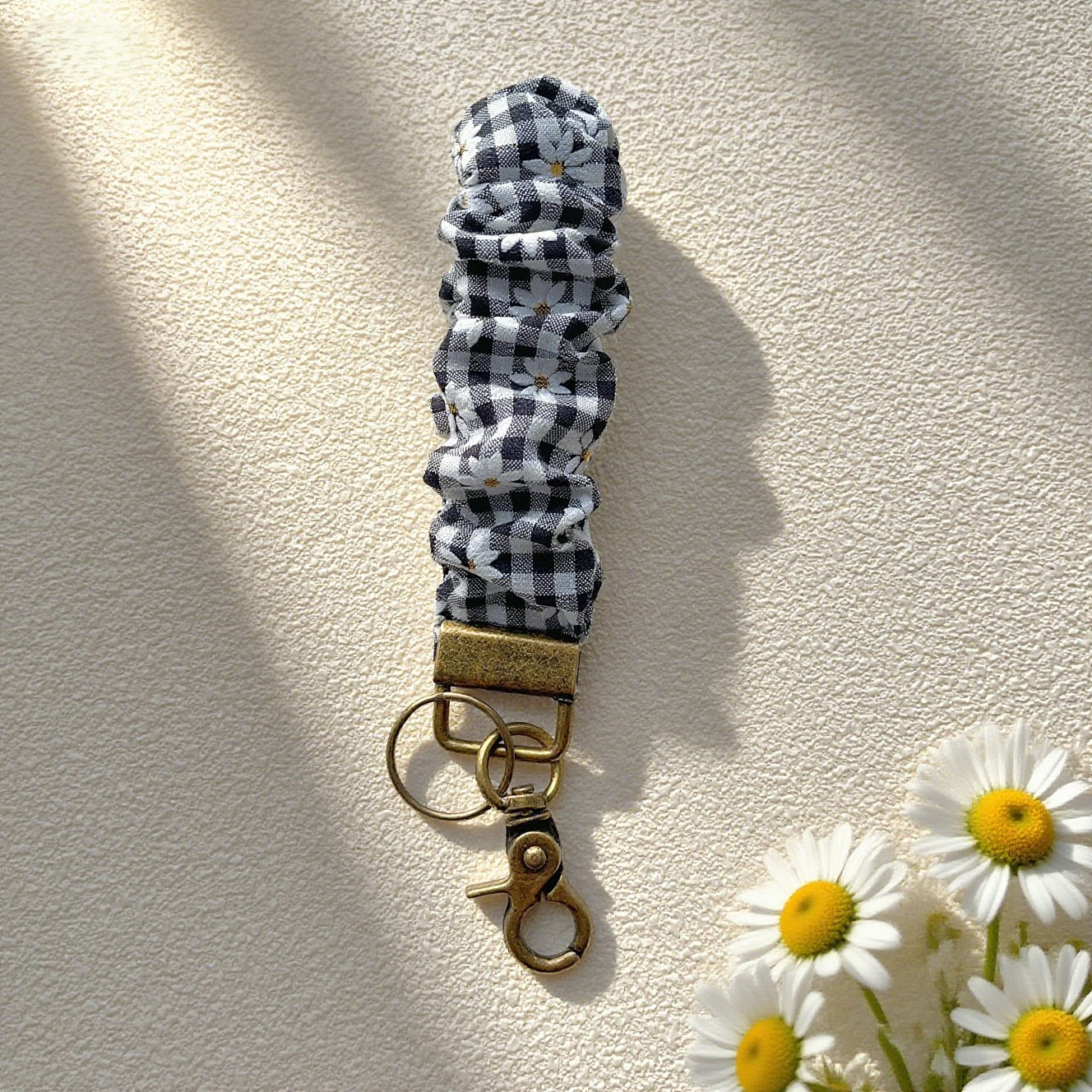 Floral & Checkered Scrunchie Keychain