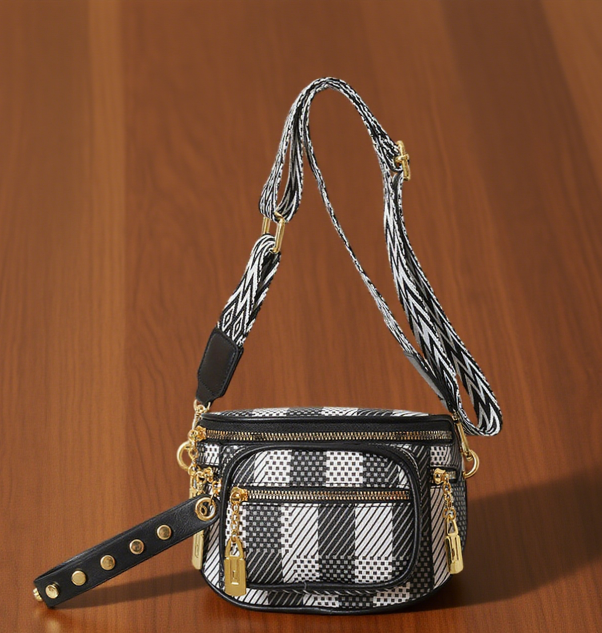 Funny pack geometric print saddle sling bag