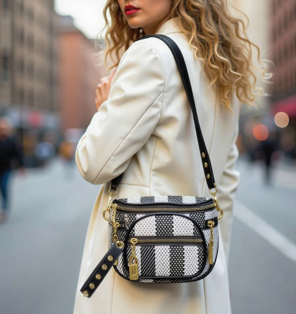 Funny pack geometric print saddle sling bag