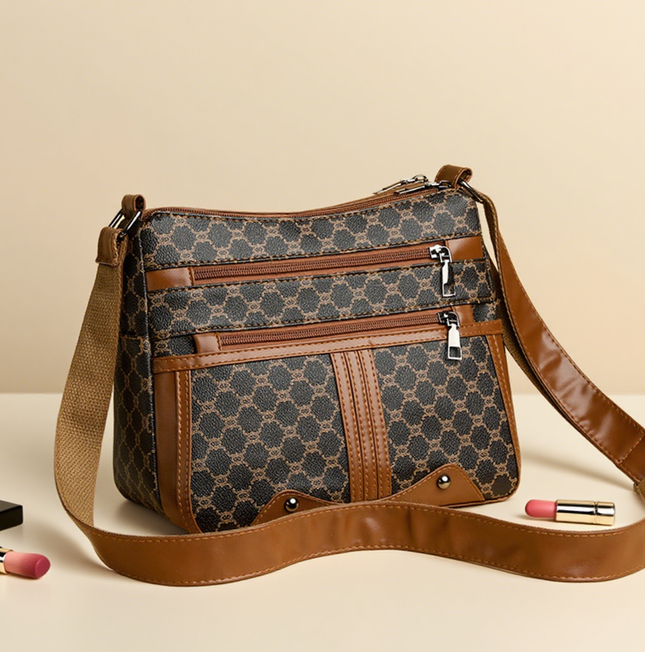 Graphic pattern commuter shoulder bag