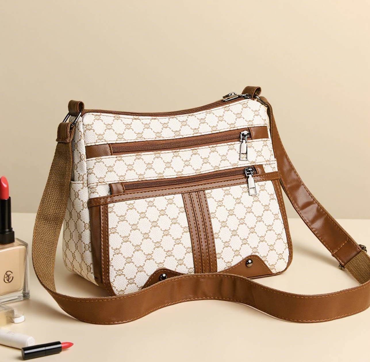 Graphic pattern commuter shoulder bag