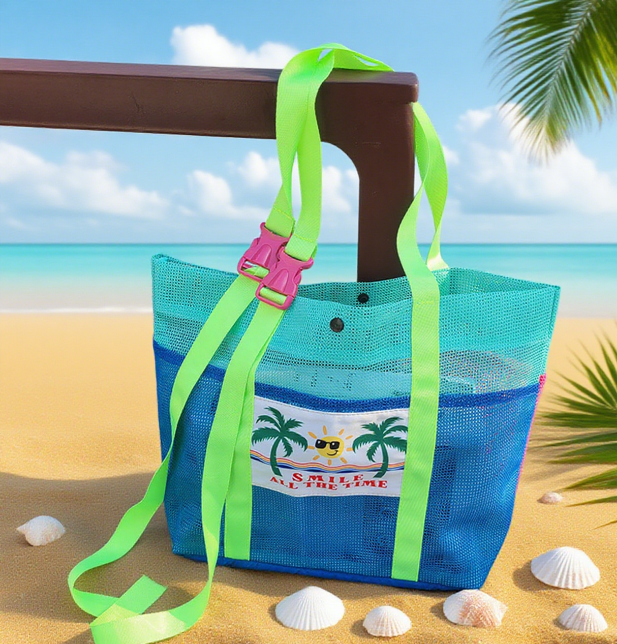 Printed mesh beach swim tote bag