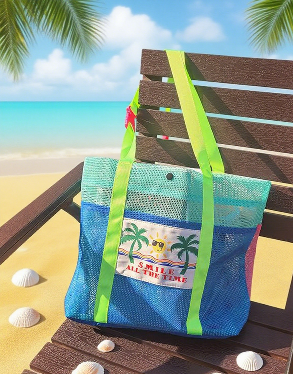 Printed mesh beach swim tote bag