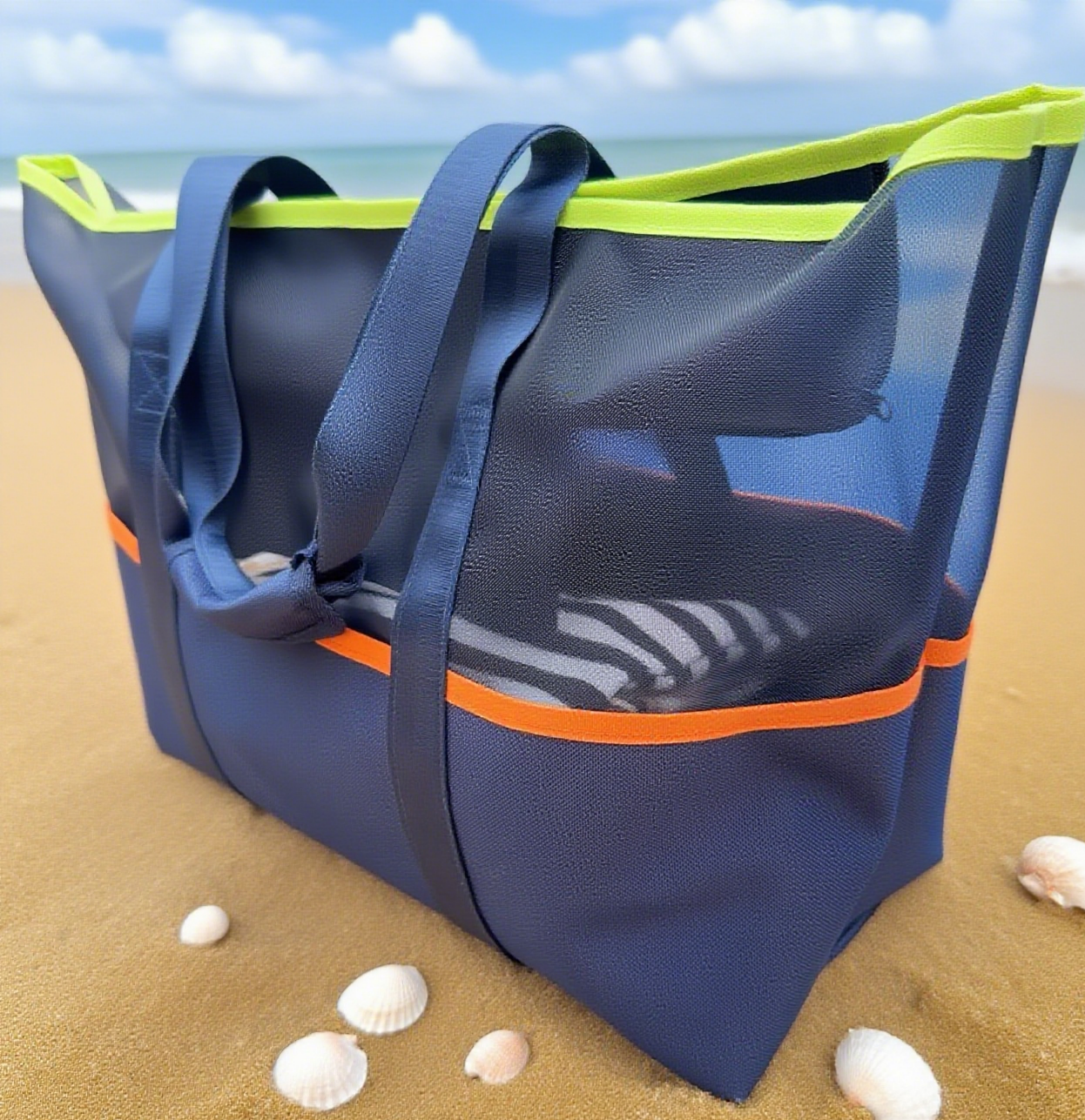 Mesh tote bag beach toiletry bag