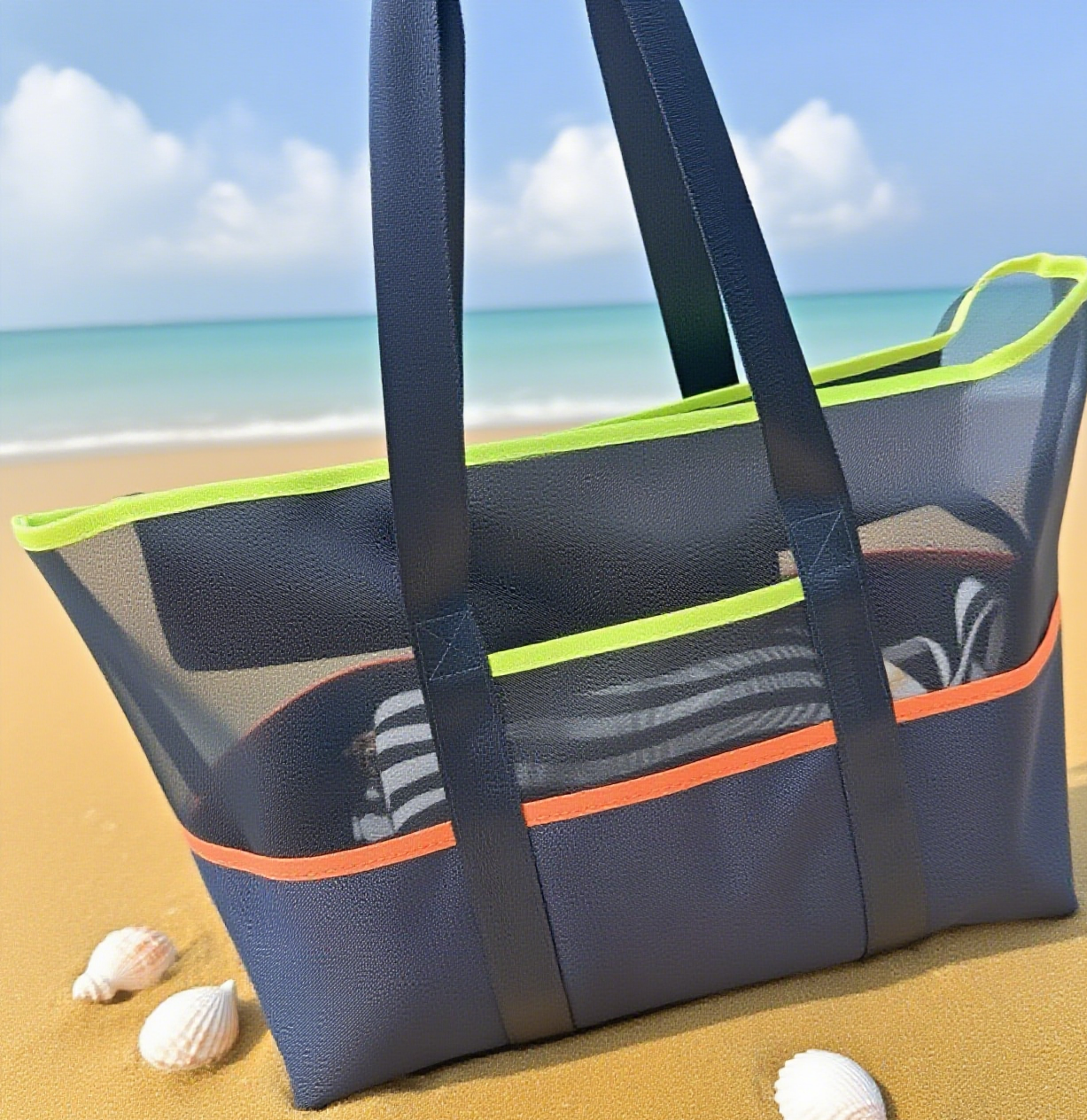 Mesh tote bag beach toiletry bag