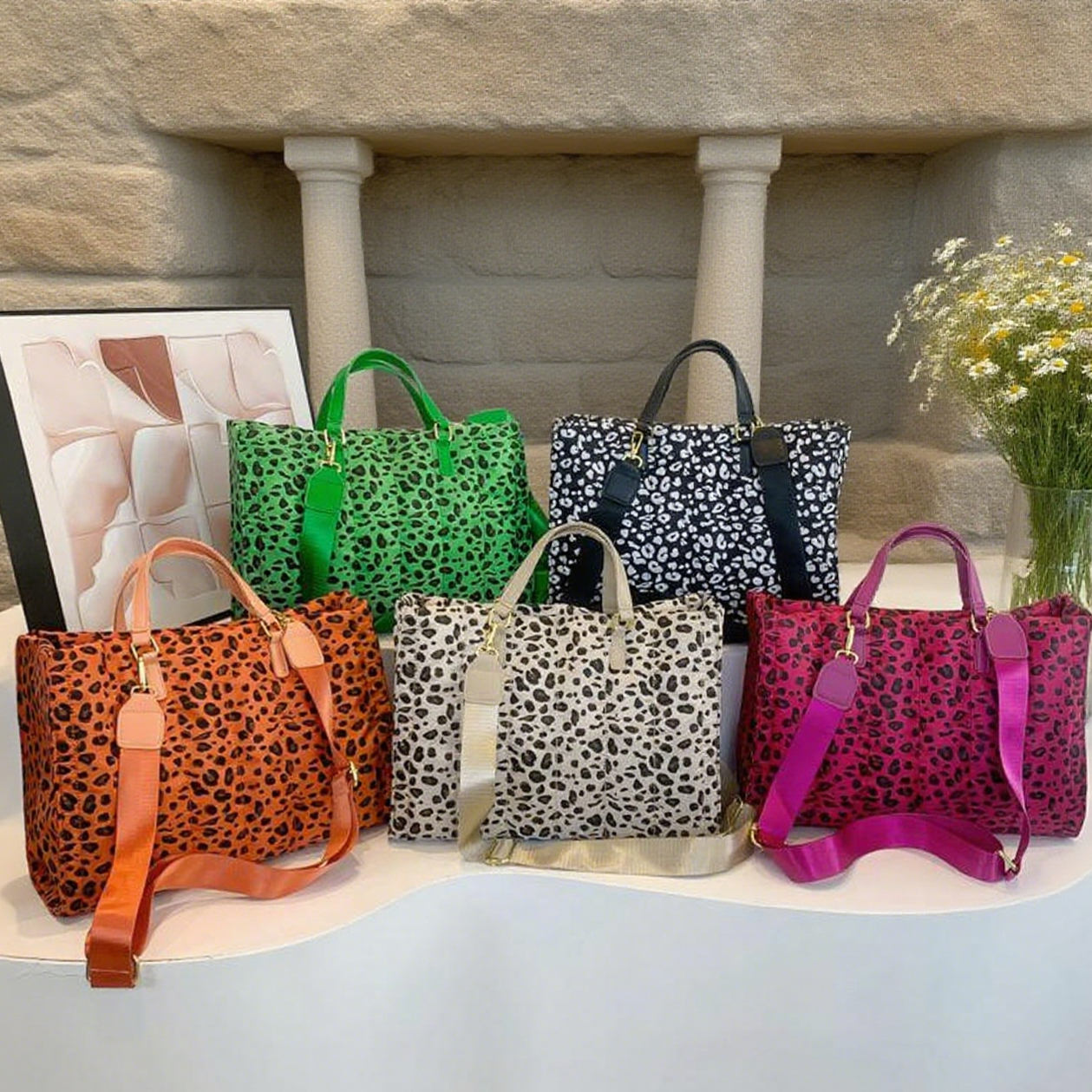 Leopard print large tote bag