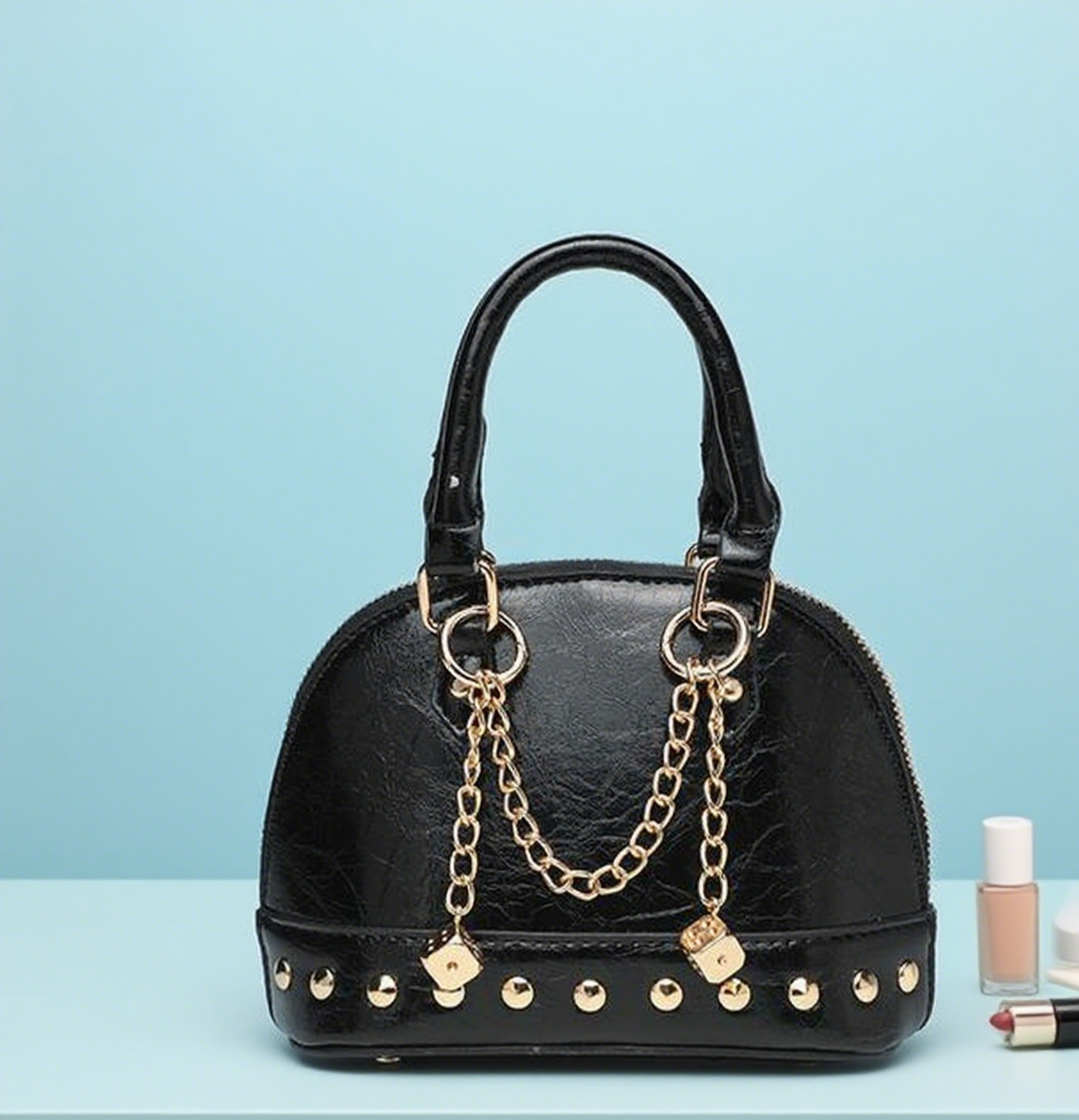 Shiny studded shell mini crossbody bag