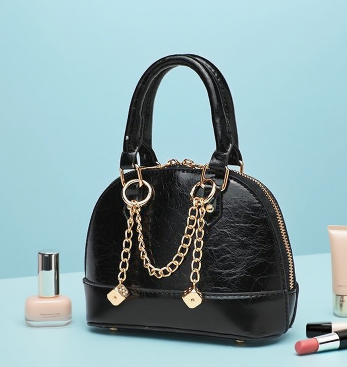Shiny studded shell mini crossbody bag