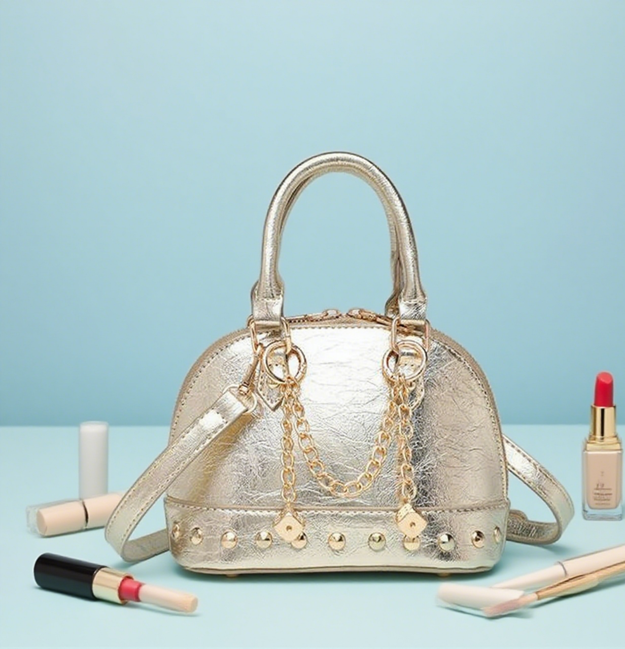 Shiny studded shell mini crossbody bag