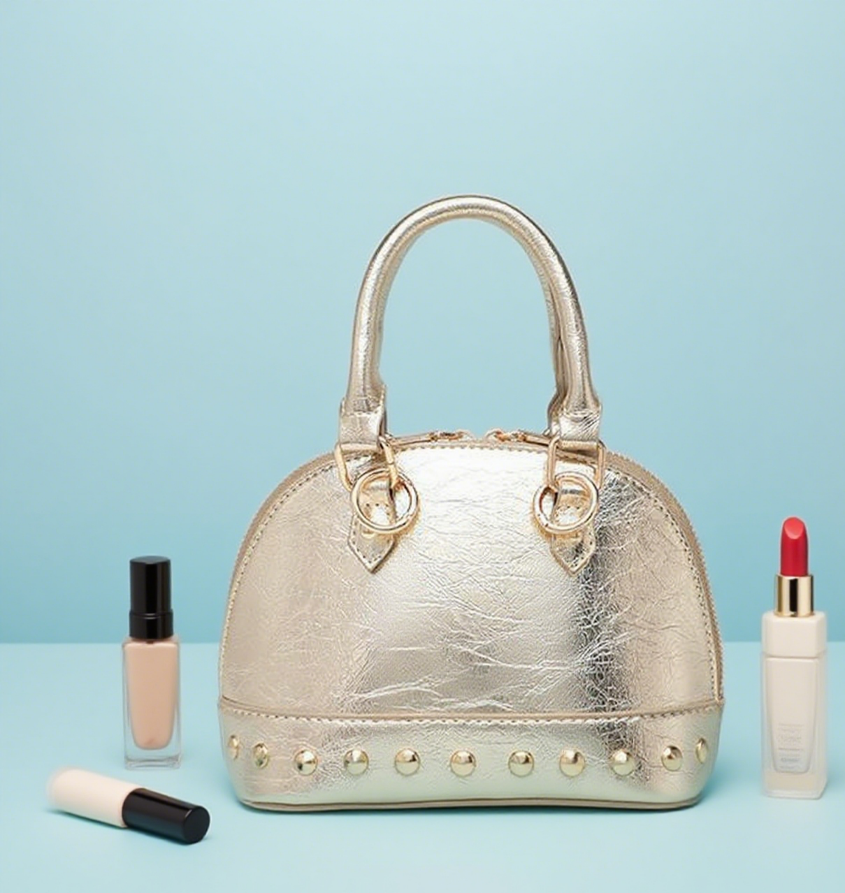 Shiny studded shell mini crossbody bag