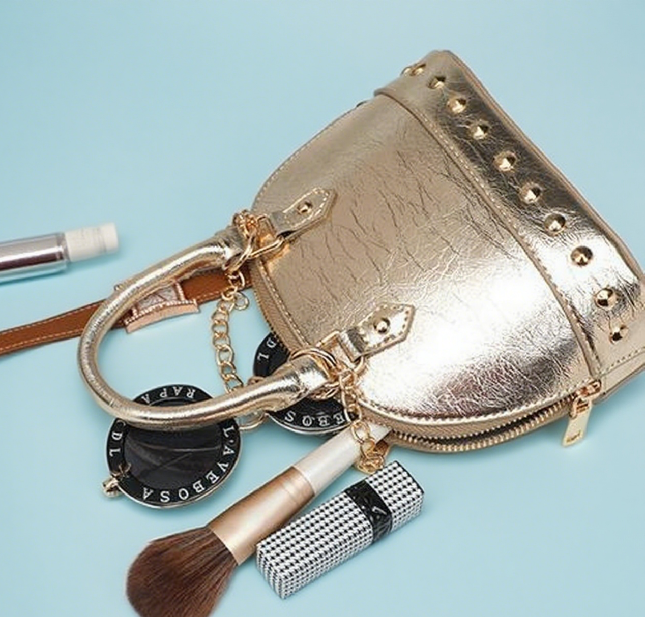 Shiny studded shell mini crossbody bag