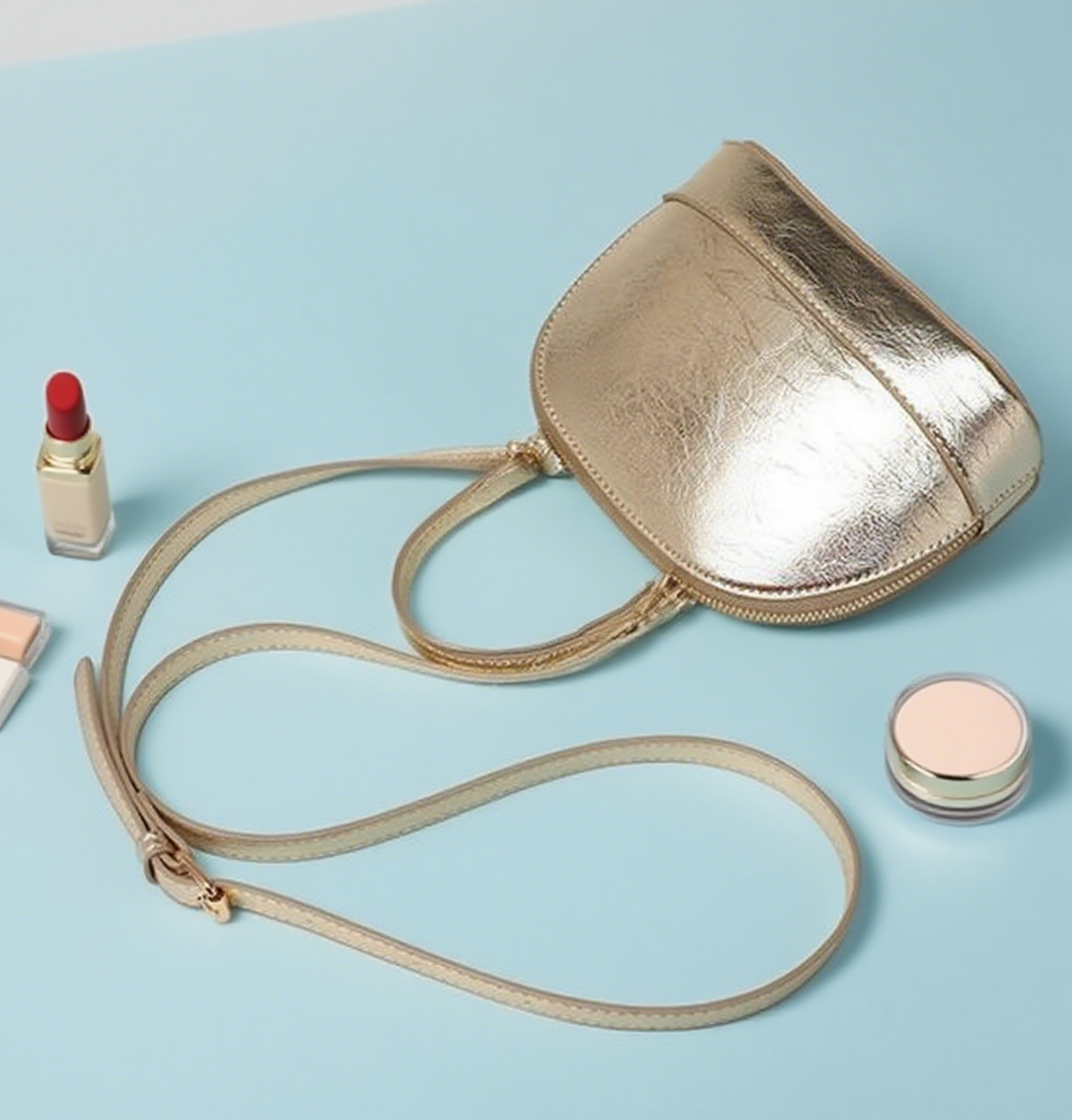 Shiny studded shell mini crossbody bag