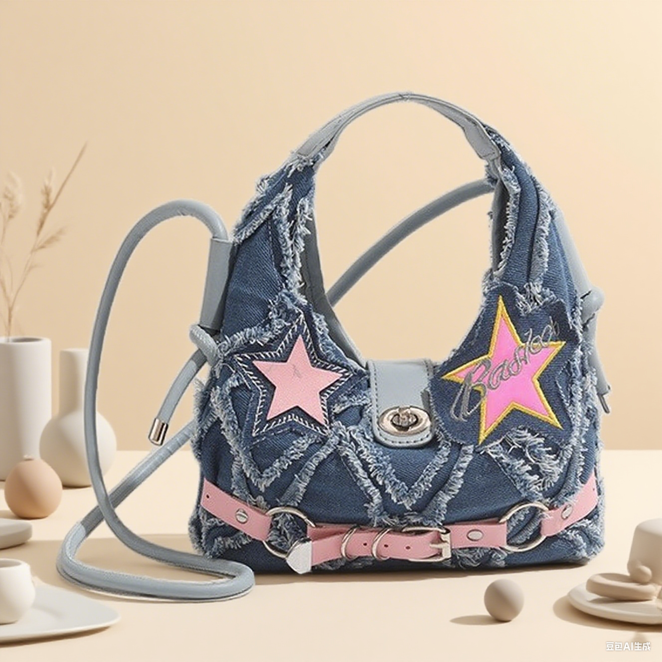 Star patch y2k denim crossbody bag