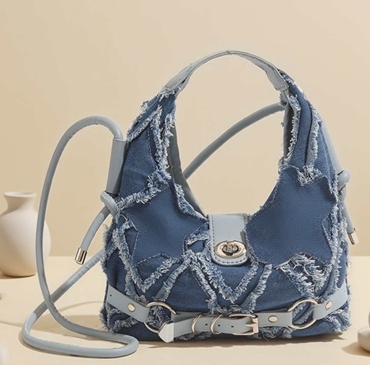 Star patch y2k denim crossbody bag