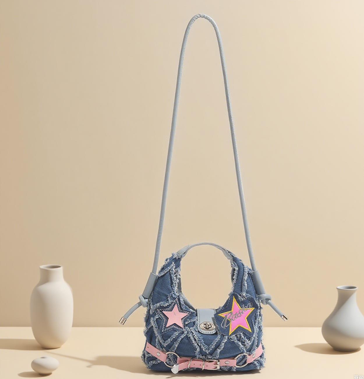 Star patch y2k denim crossbody bag