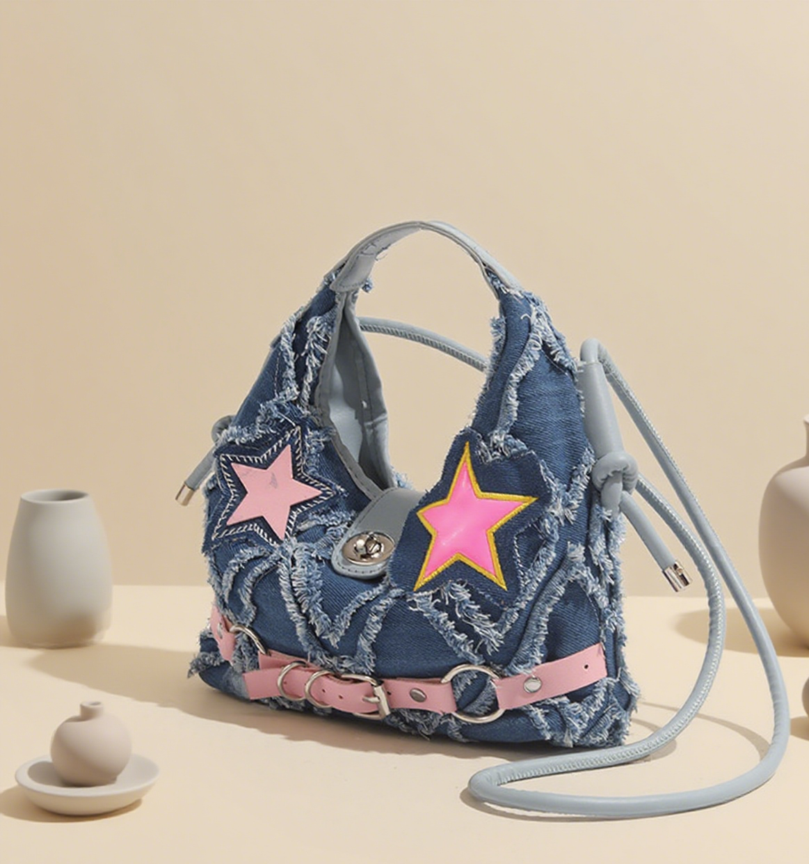 Star patch y2k denim crossbody bag