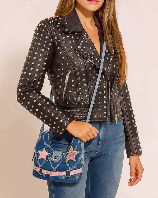 Star patch y2k denim crossbody bag
