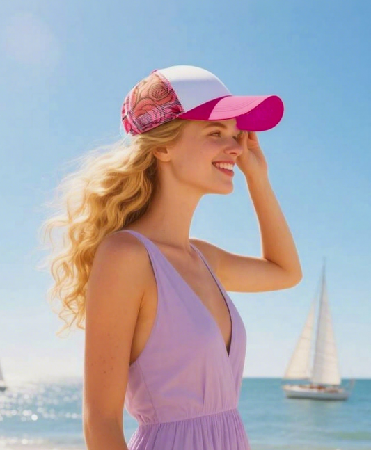 Coconut rose mesh trucker hat