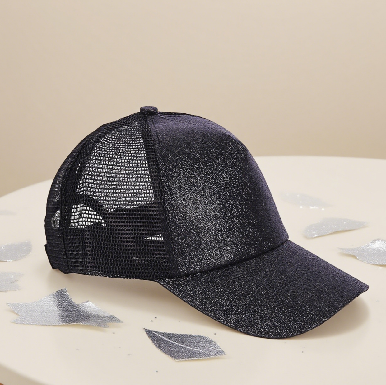 Glitter mesh trucker hat
