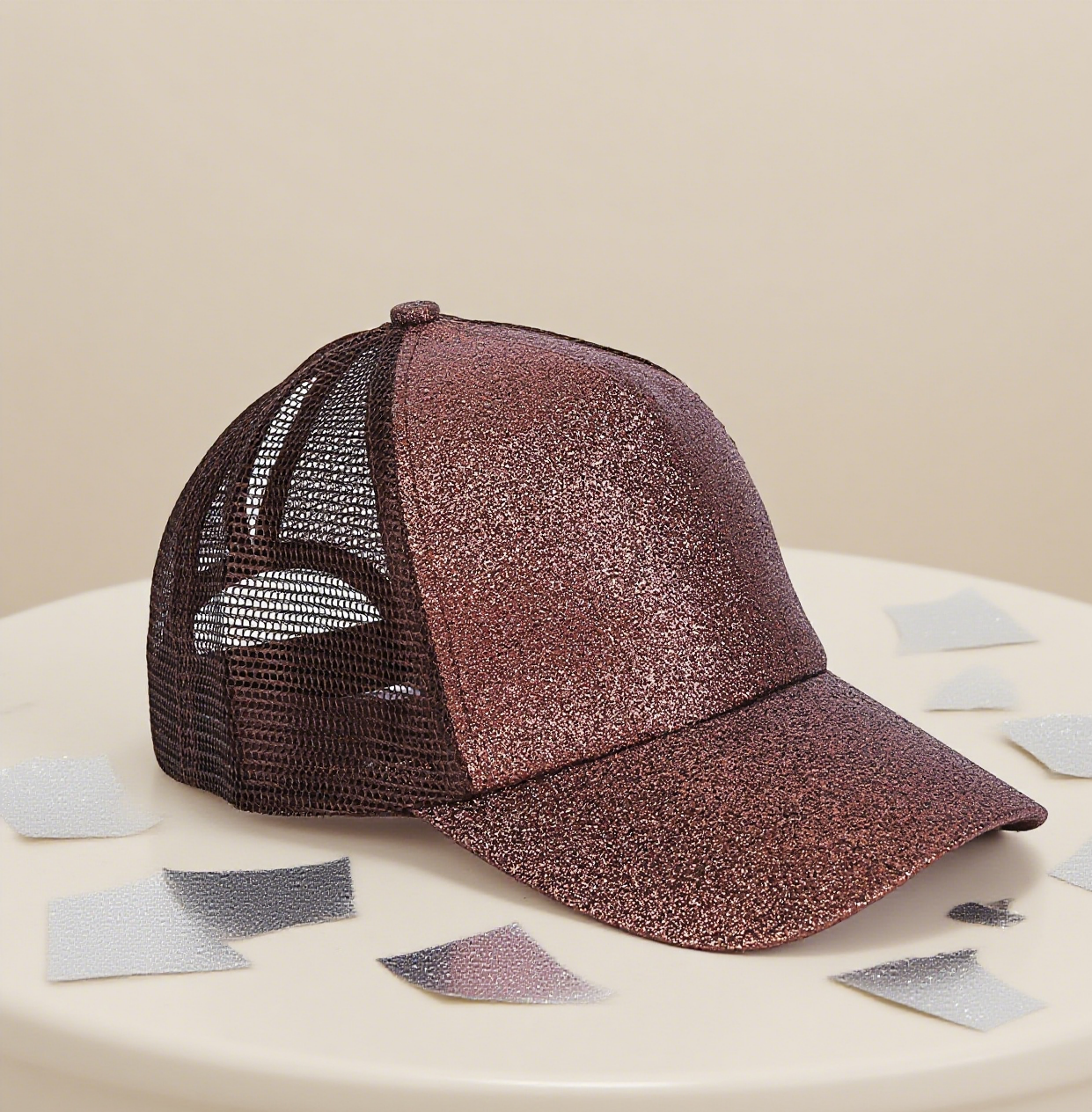 Glitter mesh trucker hat