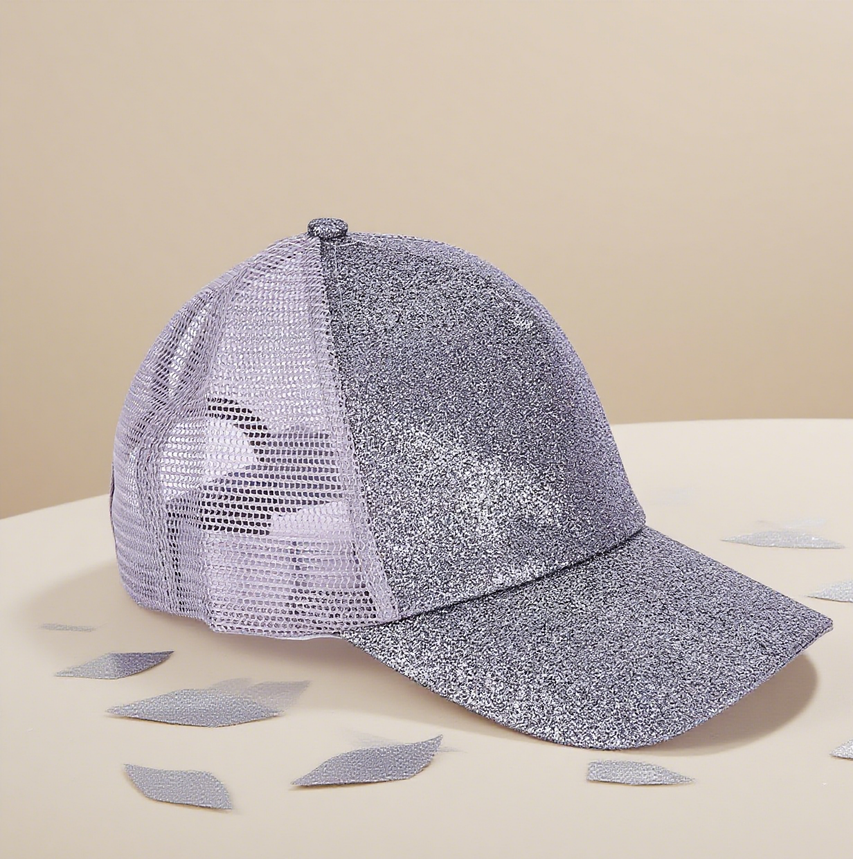 Glitter mesh trucker hat