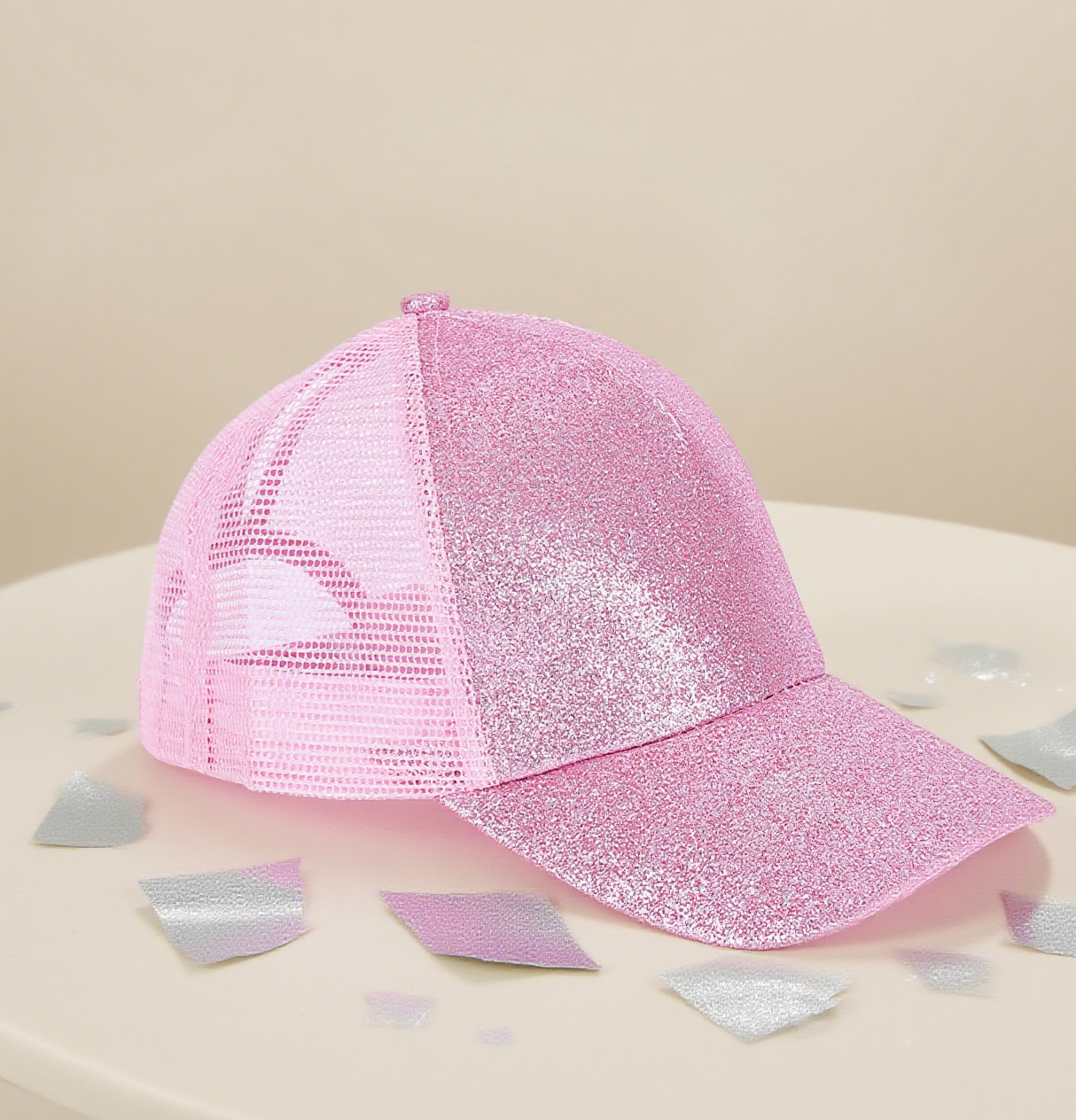 Glitter mesh trucker hat