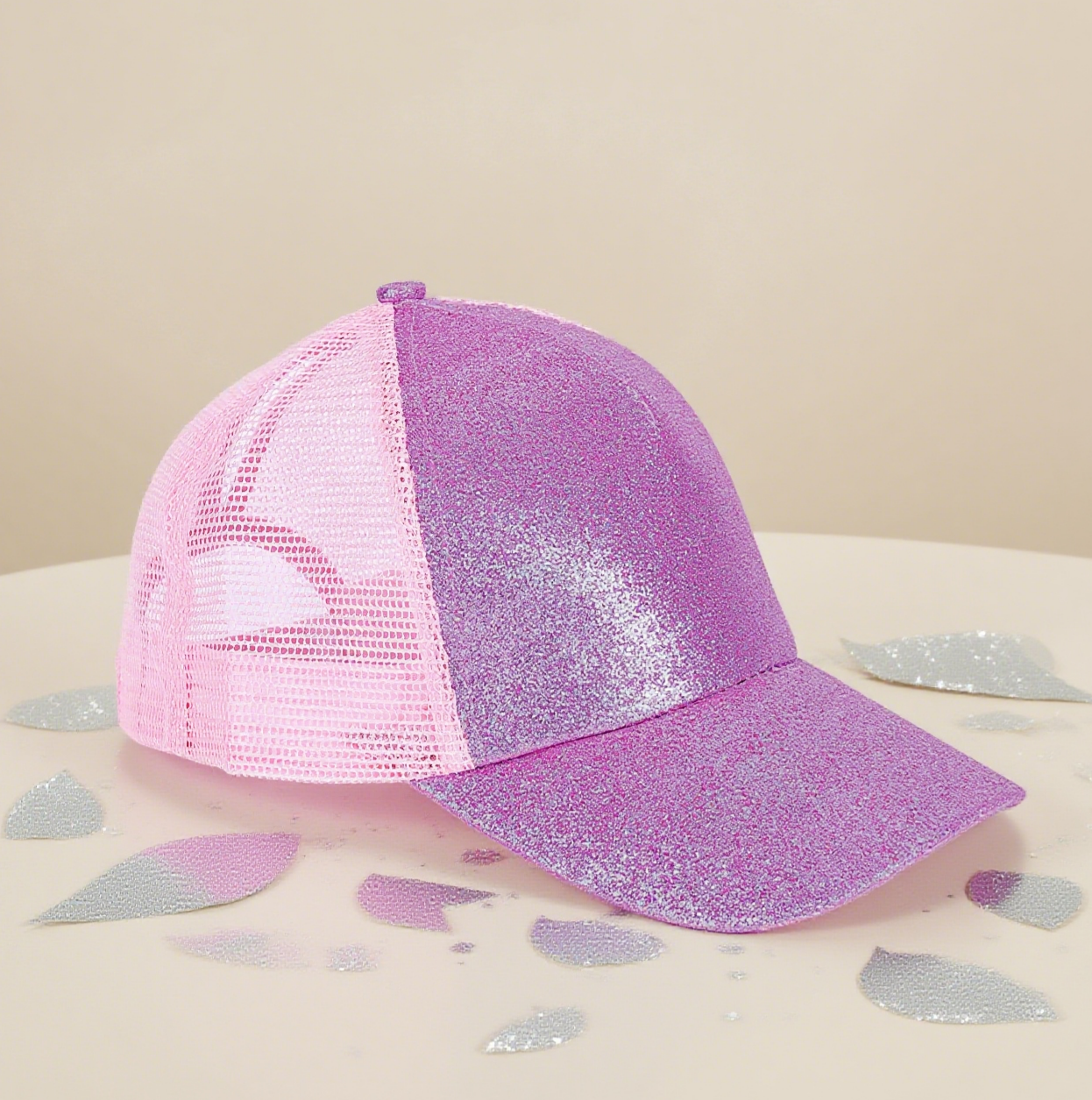 Glitter mesh trucker hat