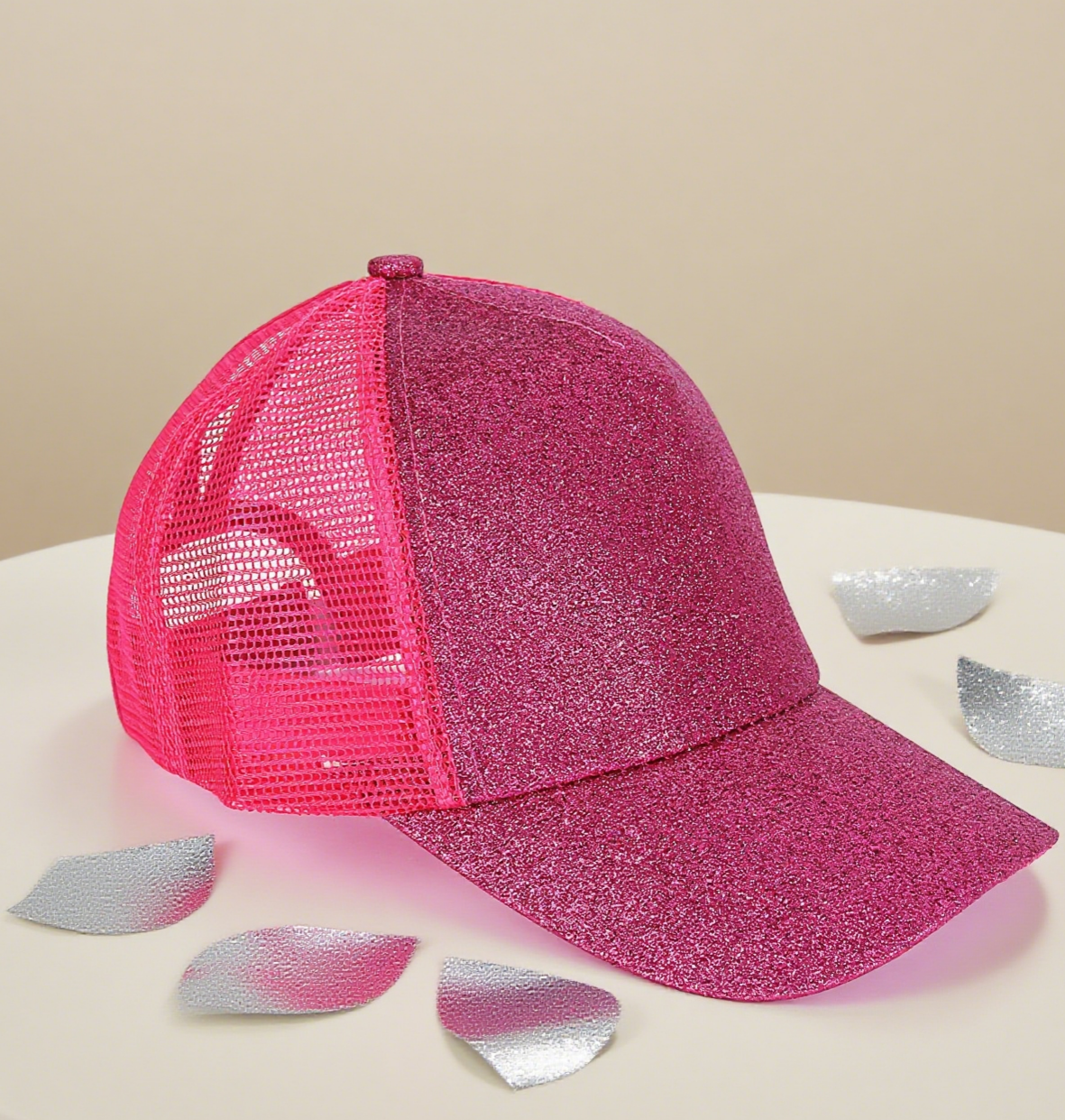 Glitter mesh trucker hat