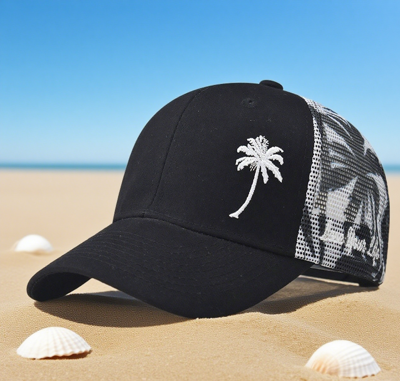 Coconut tree mesh trucker hat