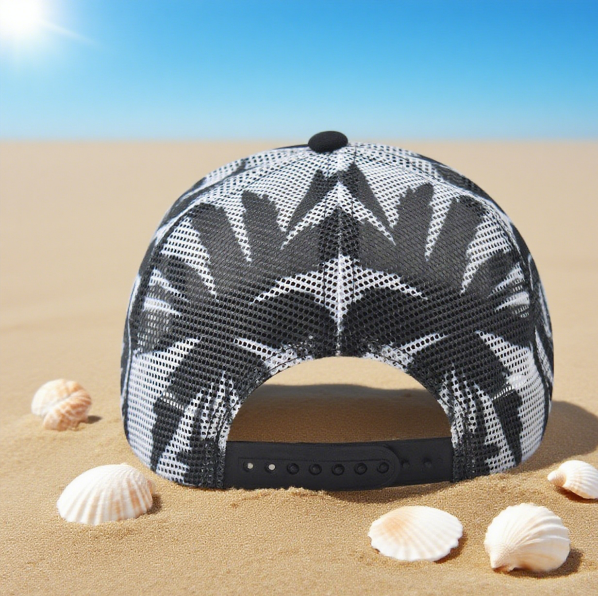 Coconut tree mesh trucker hat