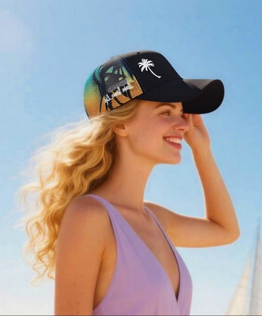 Coconut tree mesh trucker hat