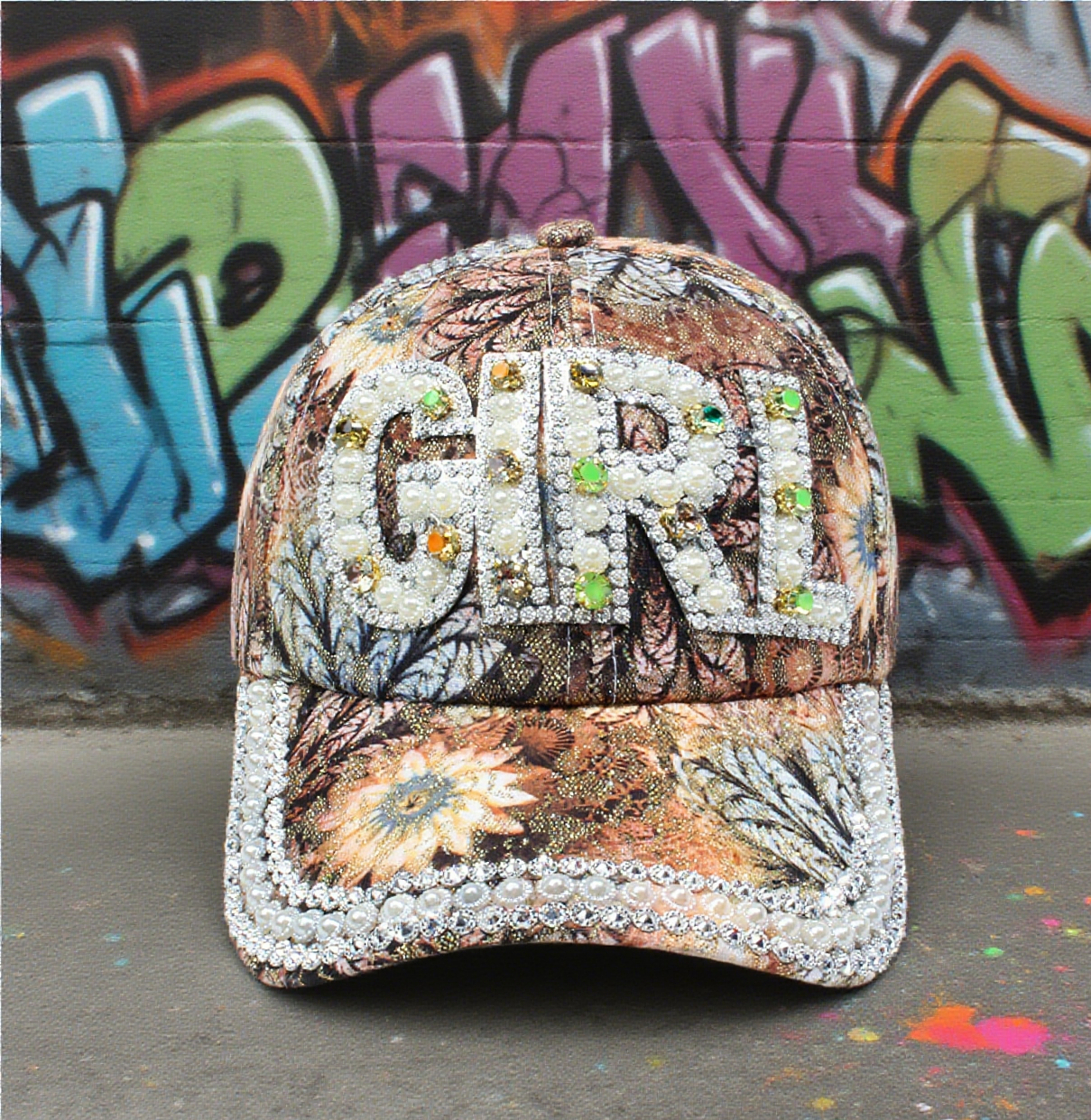 Baby print faux pearl diamond baseball cap