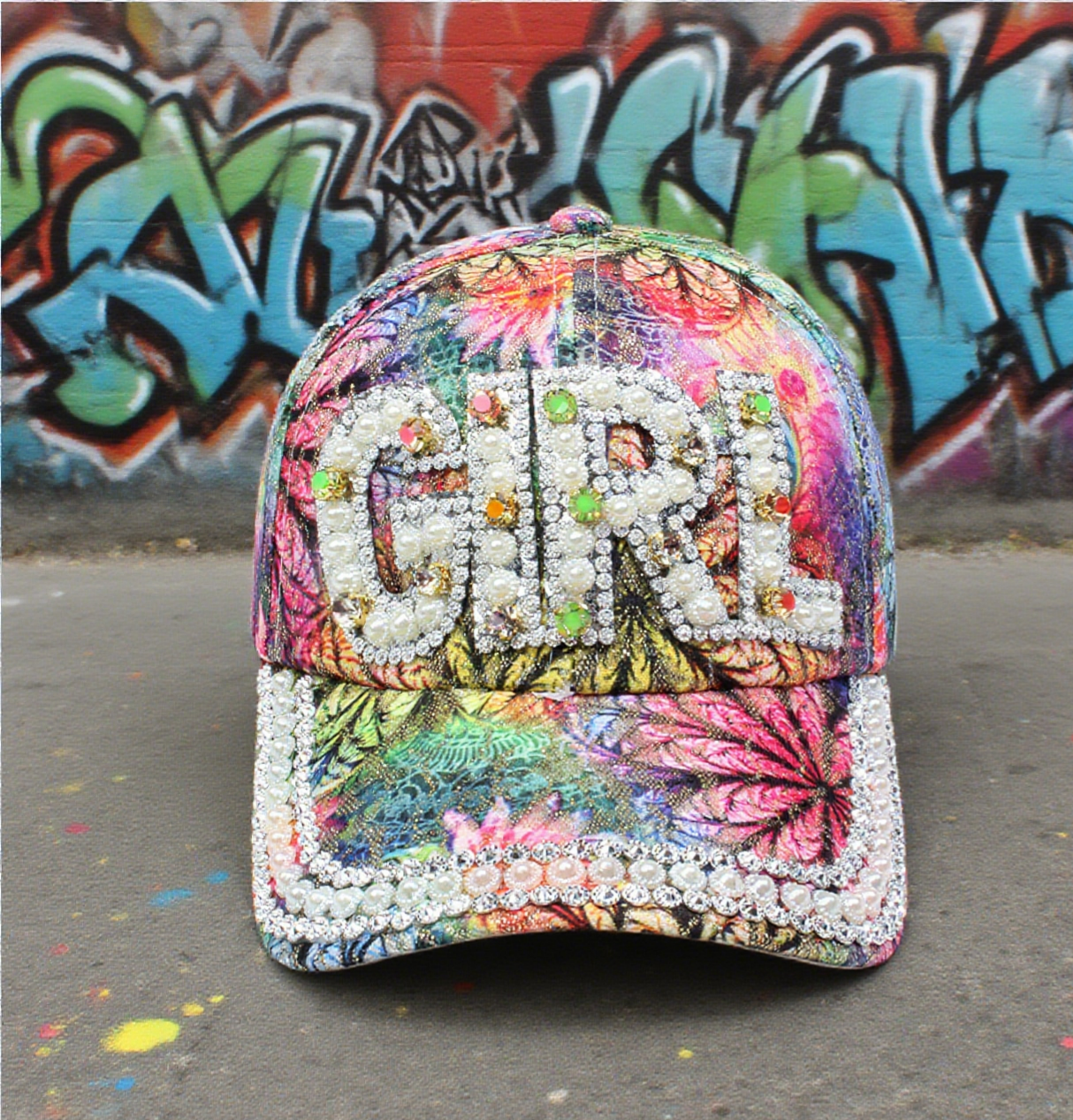 Baby print faux pearl diamond baseball cap