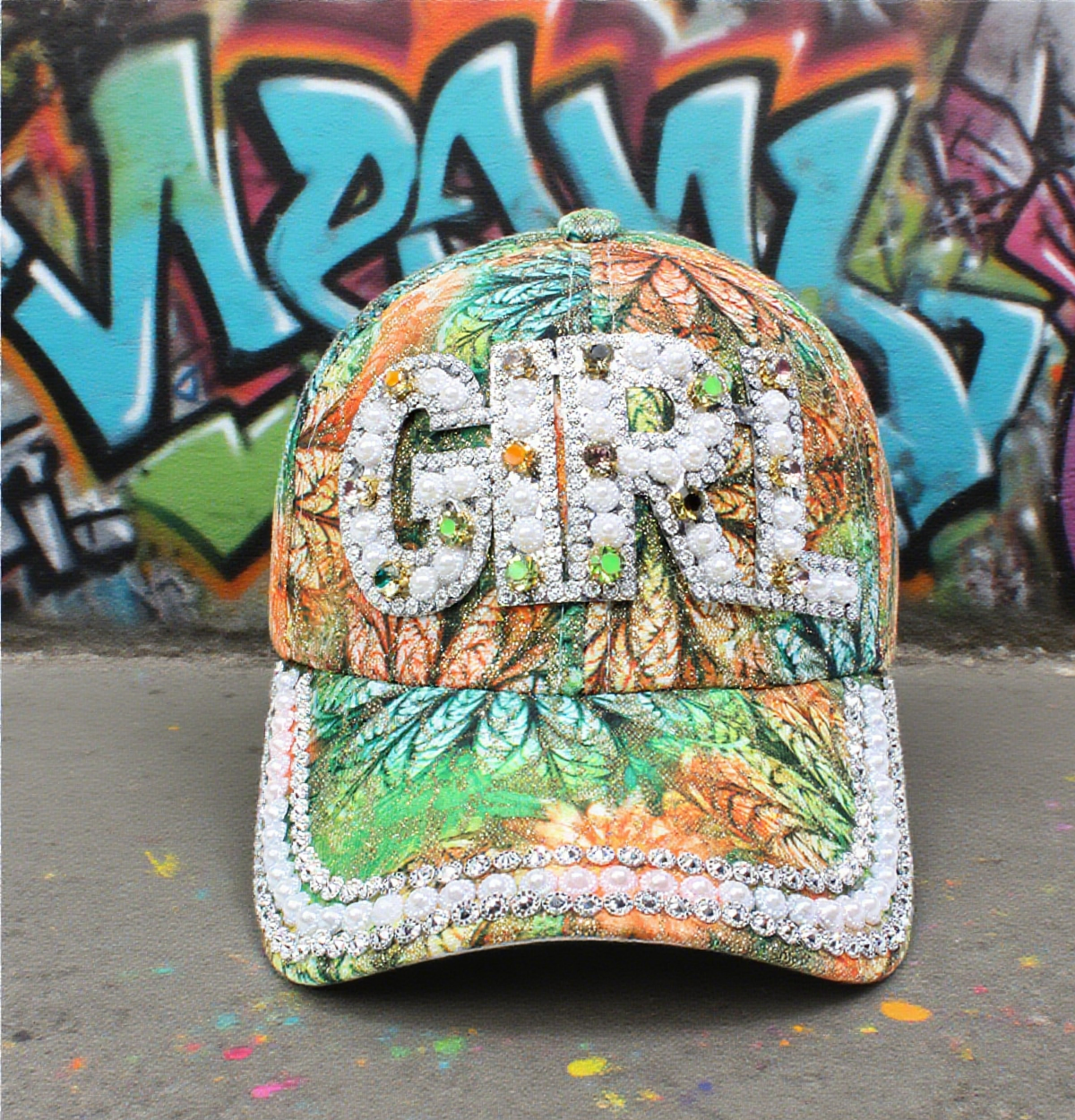 Baby print faux pearl diamond baseball cap