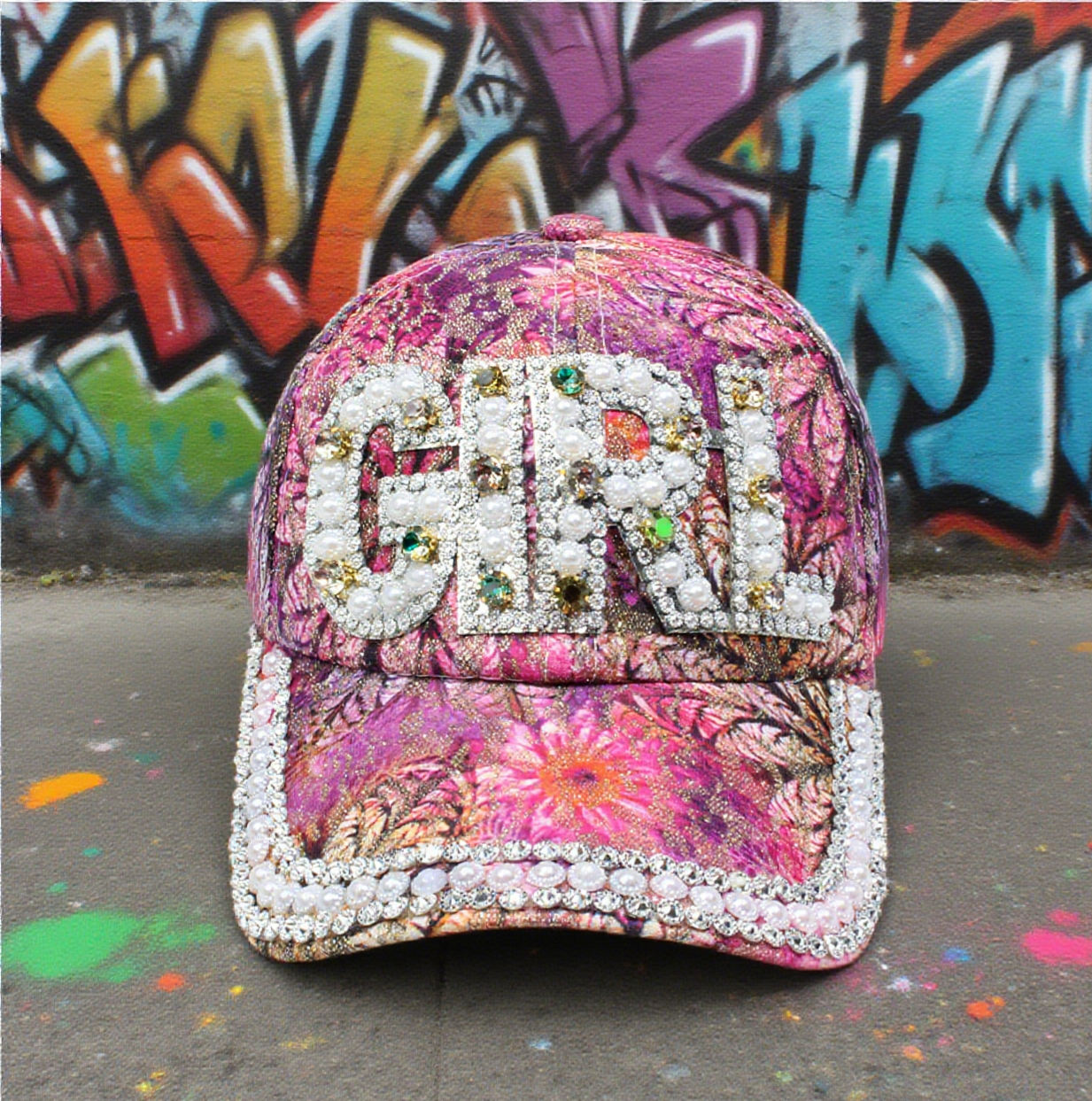 Baby print faux pearl diamond baseball cap